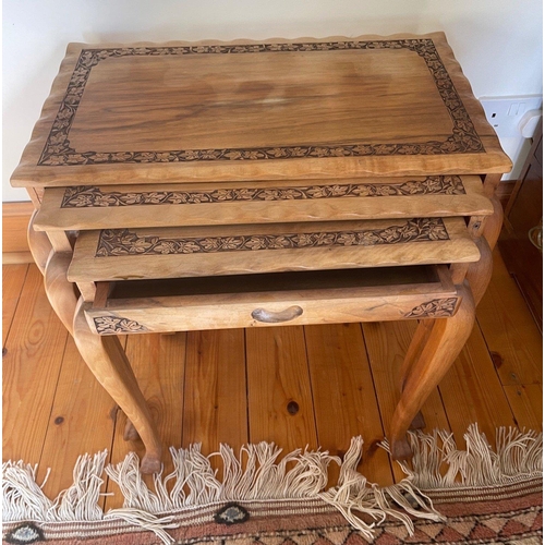 133 - A nice trio of side tables with hand carved outer edge - 18