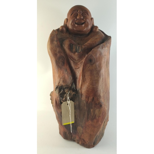 155 - A rare hand-made wooden BUDDHA carved from one piece of beautifully grained wood. Origin Thailand. C... 