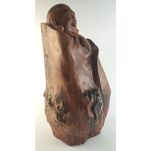 155 - A rare hand-made wooden BUDDHA carved from one piece of beautifully grained wood. Origin Thailand. C... 