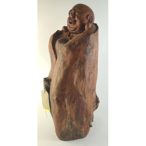 155 - A rare hand-made wooden BUDDHA carved from one piece of beautifully grained wood. Origin Thailand. C... 