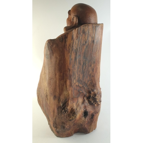 155 - A rare hand-made wooden BUDDHA carved from one piece of beautifully grained wood. Origin Thailand. C... 