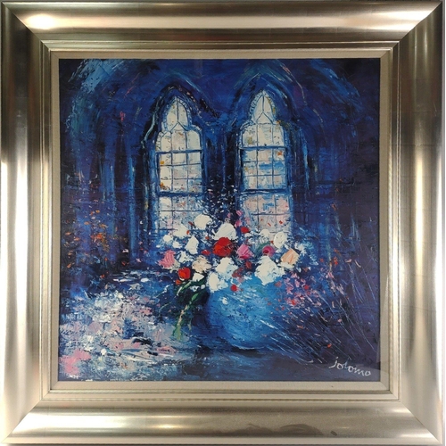 164 - IONA ABBEY INTEREST - An extra large JOLOMO - 'BIG VASE OF FLOWERS IN IONA ABBEY - ORIGINAL framed o... 