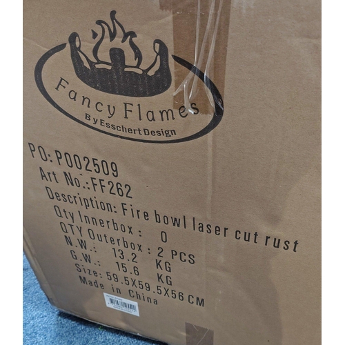 197 - XMAS GIFTING IDEAS! Fancy Flame ESSHART DESIGN new in the box FIRE PIT laser cut rust effect. 60cm a... 