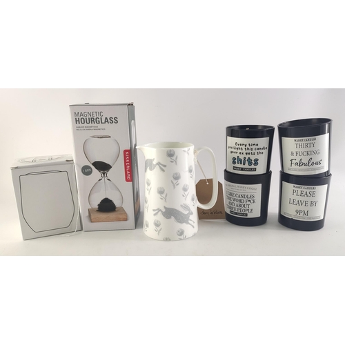 230 - XMAS GIFTING IDEAS!  A KIKKERLAND magnetic 1 minute hourglass plus a March hare jug, a thermal tumbl... 