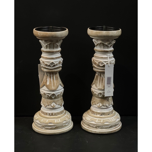 254 - XMAS GIFTING IDEAS! - A pair of tall DISTRESSED chalk painted candle holders. Dimension each standin... 