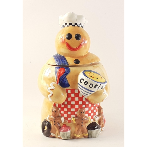 232 - UNUSUAL! A large RAYWARE cookie jar standing approx 35cm tall. Small chip at rear of lid#65