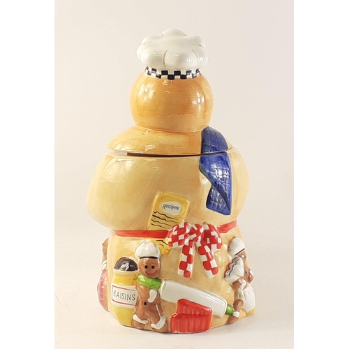232 - UNUSUAL! A large RAYWARE cookie jar standing approx 35cm tall. Small chip at rear of lid#65