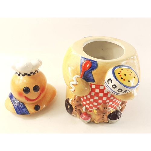 232 - UNUSUAL! A large RAYWARE cookie jar standing approx 35cm tall. Small chip at rear of lid#65