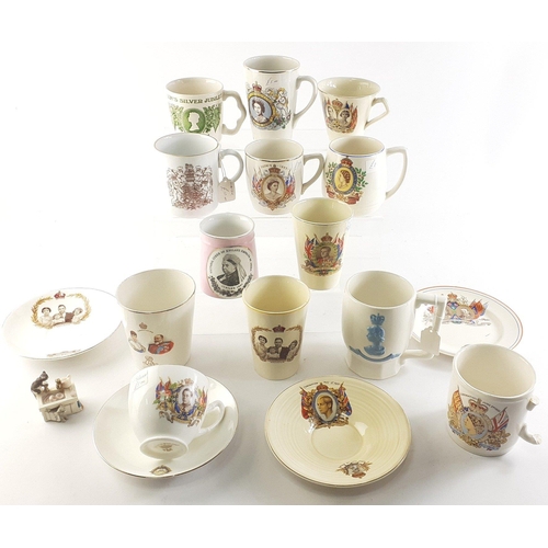 248 - A collection of Royal Commemorative souvenir cups, mugs etc.  A few breakages noted but overall good... 