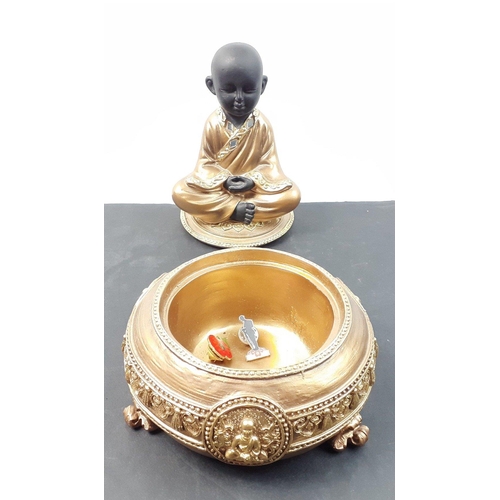 305 - A BEAUTIFUL small trinket box with black-faced sitting Buddha figure in gilt robes,18cm high approx#... 