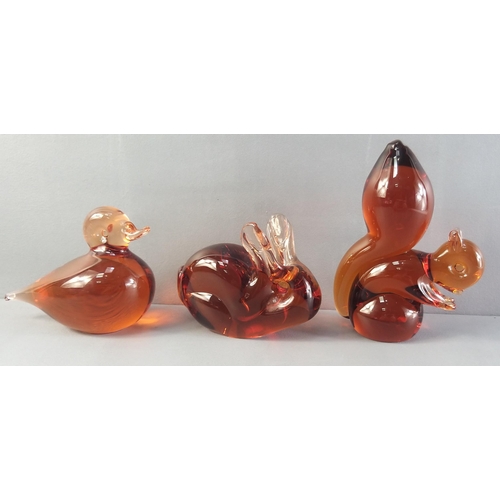 316 - Three wonderful WEDGWOOD glass animals in amber colourway. A squirrel, rabbit and duck all in really... 