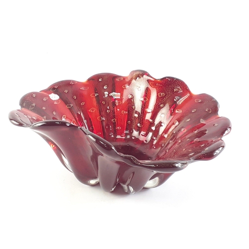 341 - Vintage MURANO red with gold fleck art glass bowl. L: 28cm W: 20cm H: 10cm approx#109