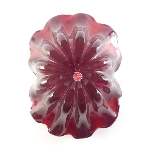 341 - Vintage MURANO red with gold fleck art glass bowl. L: 28cm W: 20cm H: 10cm approx#109