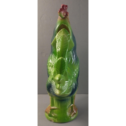 358 - A HIGHLY DECORATIVE  ST CLEMENT of France signed H. Gaillard pottery cockerel water pitcher standing... 