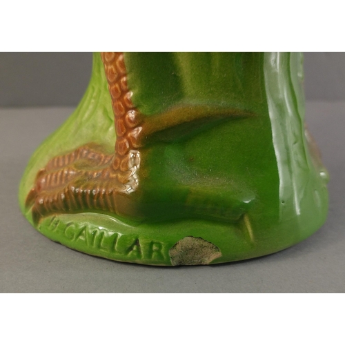 358 - A HIGHLY DECORATIVE  ST CLEMENT of France signed H. Gaillard pottery cockerel water pitcher standing... 
