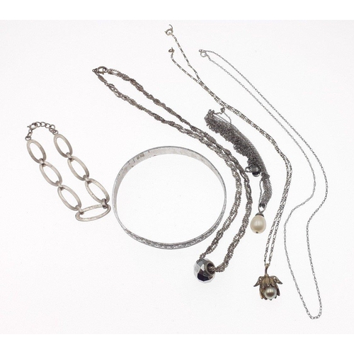 115 - Silver-marked jewellery.  Bangle, chains etc. Gross weight 40g approx#137