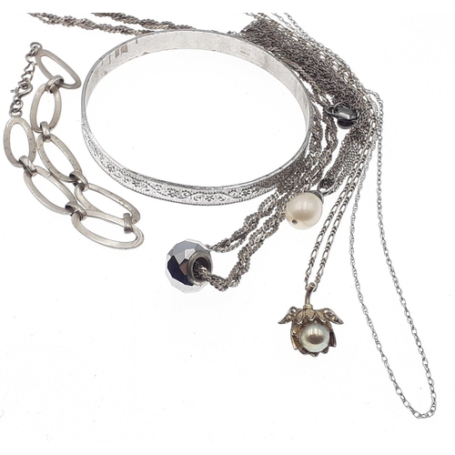 115 - Silver-marked jewellery.  Bangle, chains etc. Gross weight 40g approx#137