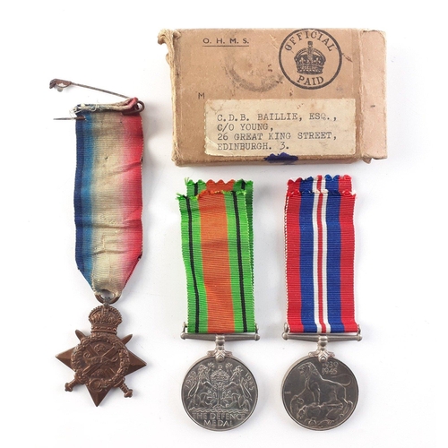 164 - A 1914 WWI Mons Star to CMT-3040 Pte. C Baillie A.S.C. Comes with same surname WWII box with two med... 