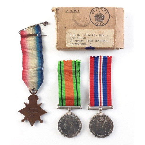 164 - A 1914 WWI Mons Star to CMT-3040 Pte. C Baillie A.S.C. Comes with same surname WWII box with two med... 