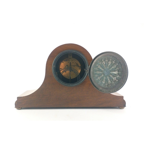 191 - A stylish black faced Napoleon Hat shape mantle clock. Pendulum, no key. stands 23cm. untested.#217... 