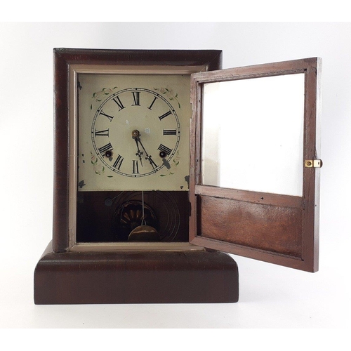 192 - A Square faced mirrored mantle clock. 34cm tall.  Complete with key and pendulum.#218