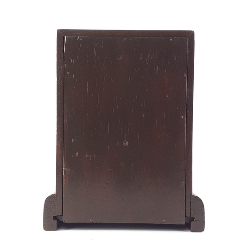 192 - A Square faced mirrored mantle clock. 34cm tall.  Complete with key and pendulum.#218