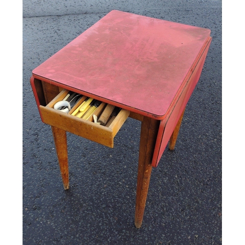 225 - A handy wee formica topped folding kitchen table with drawers H: 75cm L: 62cm approx#251