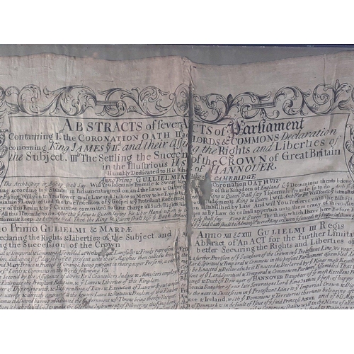 294 - Original QUEEN ANNE framed silk handkerchief being an abstract of the ACT OF PARLIAMENT (1701)  deta... 