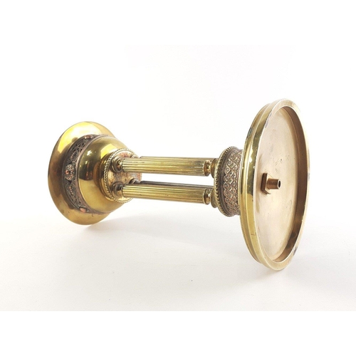 313 - Vintage brass highly ornate four pillar candle holder with four fluted colums on detailed base, aver... 