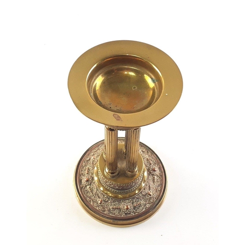 313 - Vintage brass highly ornate four pillar candle holder with four fluted colums on detailed base, aver... 