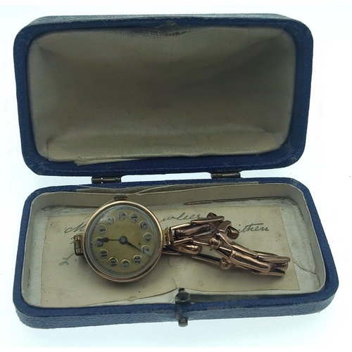 31Q - A 375 stamped case ladies watch with also a stamped 9ct bracelet  - gross weight 16.90g approx#51... 