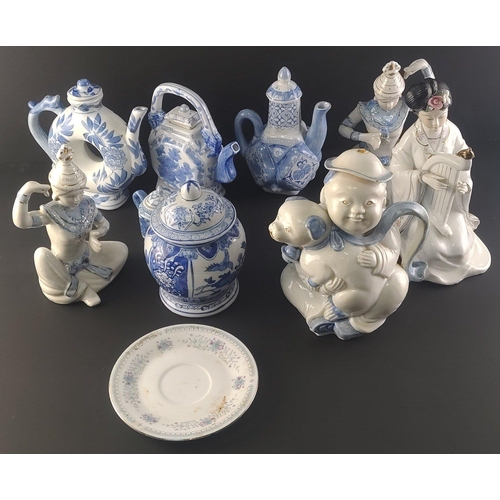 326 - A good collection of Oriental Ceramic pieces to include interesting teapot model of child with dog (... 