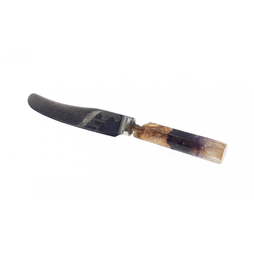 34 - Small BLUE JOHN handled butter knife. Note damage to the handle and crack. Still a lovely piece of b... 