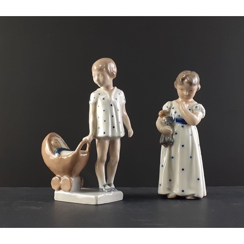 364 - Two ROYAL COPENHAGEN of Denmark attractive figures. Bi5194 Girl with toy pram and Bi3534 Girl with D... 