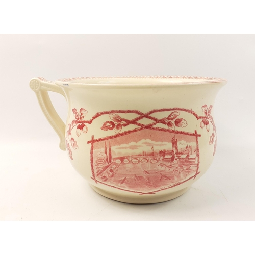379 - An antique Lake Scene pink and white Foley Pottery chamber pot by JF Wileman - chamber pot is in goo... 