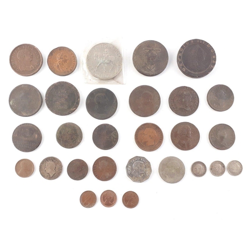 38 - A Balkan Tobacco tin with COINS of interest.  To include a better 1797 Cartwheel two pence and other... 