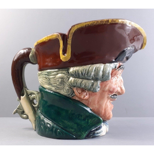 395 - ROYAL DOULTON vintage DICK TURPIN Character jug with pistol handle. 15cm tall with slight chip to ri... 
