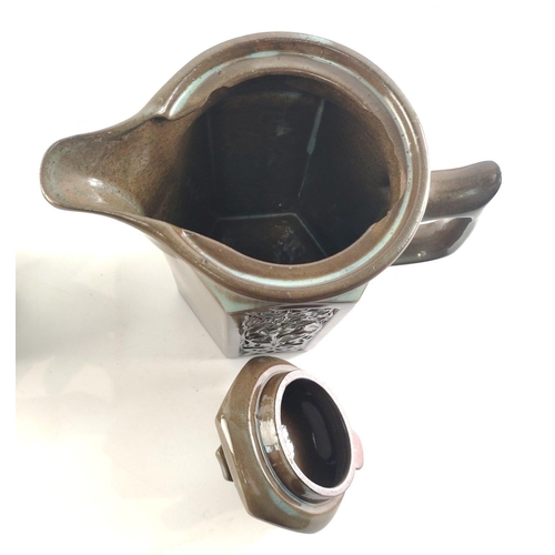 412 - A vintage TYN LLAN Welsh pottery griffin design set comprising 4 mugs, coffee pot and sugar bowl. Sl... 