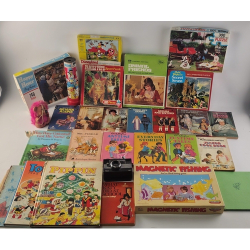 443 - A box of nostalgia ! Vintage Childrens books by Enid Blyton etc, puzzles and a cute wee gonk. A Magi... 