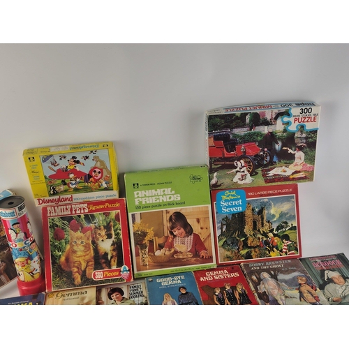 443 - A box of nostalgia ! Vintage Childrens books by Enid Blyton etc, puzzles and a cute wee gonk. A Magi... 