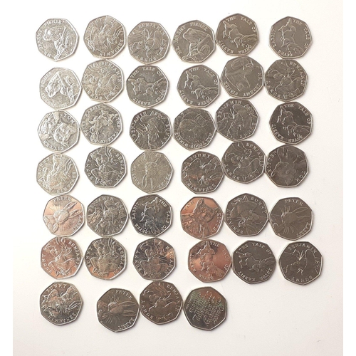 56 - 50p Coins - BEATRIX POTTER 40 Collectible assorted varieties circulated. Benjanin Bunny, Jeremy Fish... 