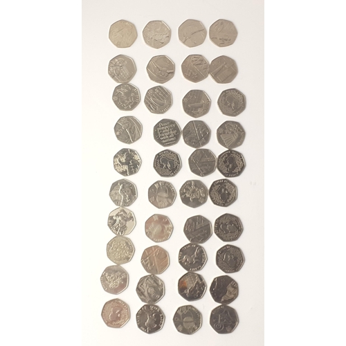 63 - 50p Coins - 40 Collectible assorted varieties circulated.Olympics, Paddington Sherlock Holmes and mu... 