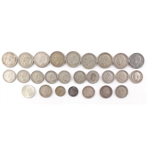 67 - A quantity of pre 1947 coinage mainly 0.500 silver content, a few earlier.  Gross weight 180g approx... 