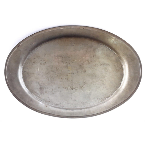79 - A large Roundhead Leadless Pewter oval salver 50cm across#100