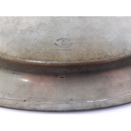 79 - A large Roundhead Leadless Pewter oval salver 50cm across#100