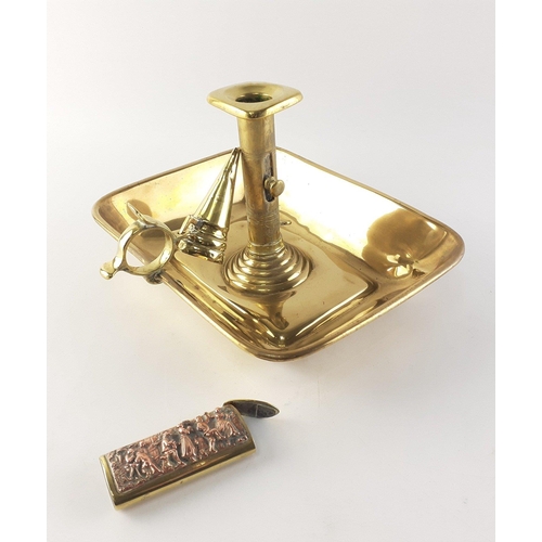 91 - A very pretty and substantial Wee Willie Winkie lamp with snuffer and a brass vesta.  Measures 22cm ... 