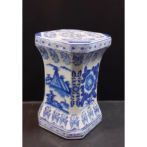 A nice quality blue and white ceramic patio stool or accent table ...