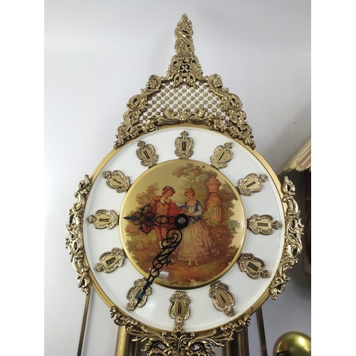 258 - Two modern 'antique' style wall clocks.  With pendulum weights etc.  Untested.#48