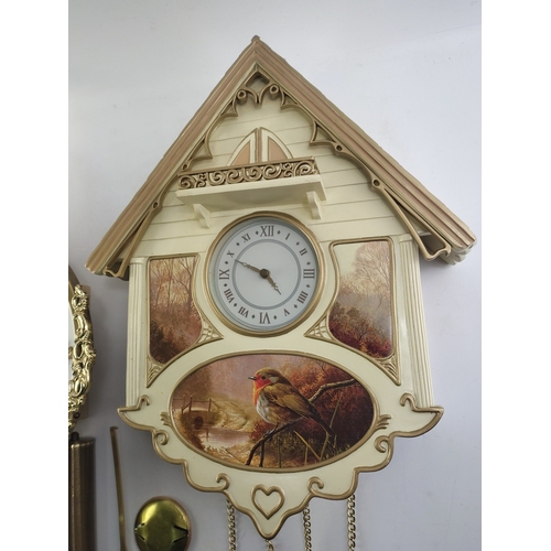 258 - Two modern 'antique' style wall clocks.  With pendulum weights etc.  Untested.#48