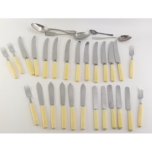 119 - A good quality lot of plated cutlery, most with ivorine style handles. Good usable lot.